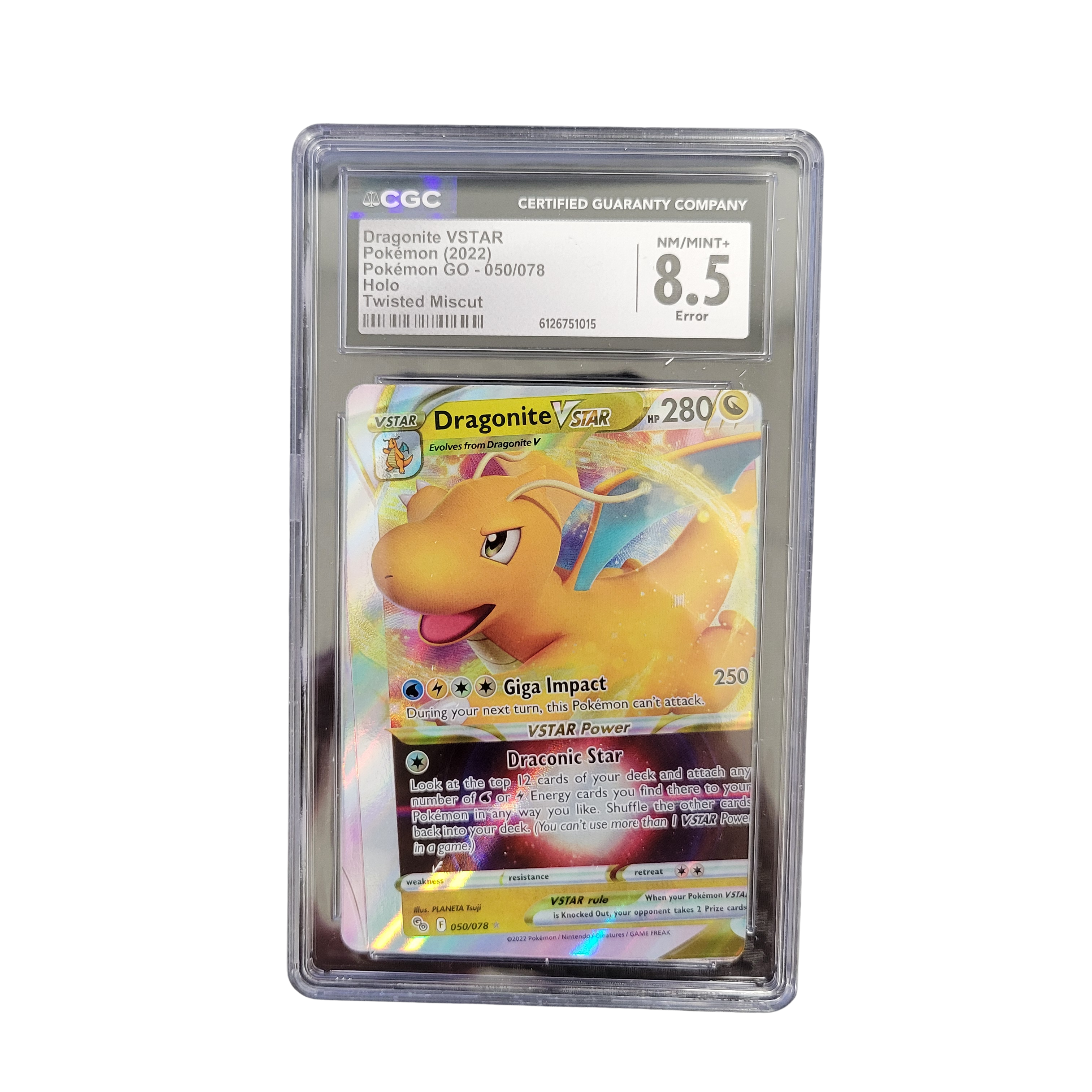2022 Pokémon TWISTED MISCUT ERROR Pokémon GO #50 Dragonite VSTAR - CGC 8.5 Error