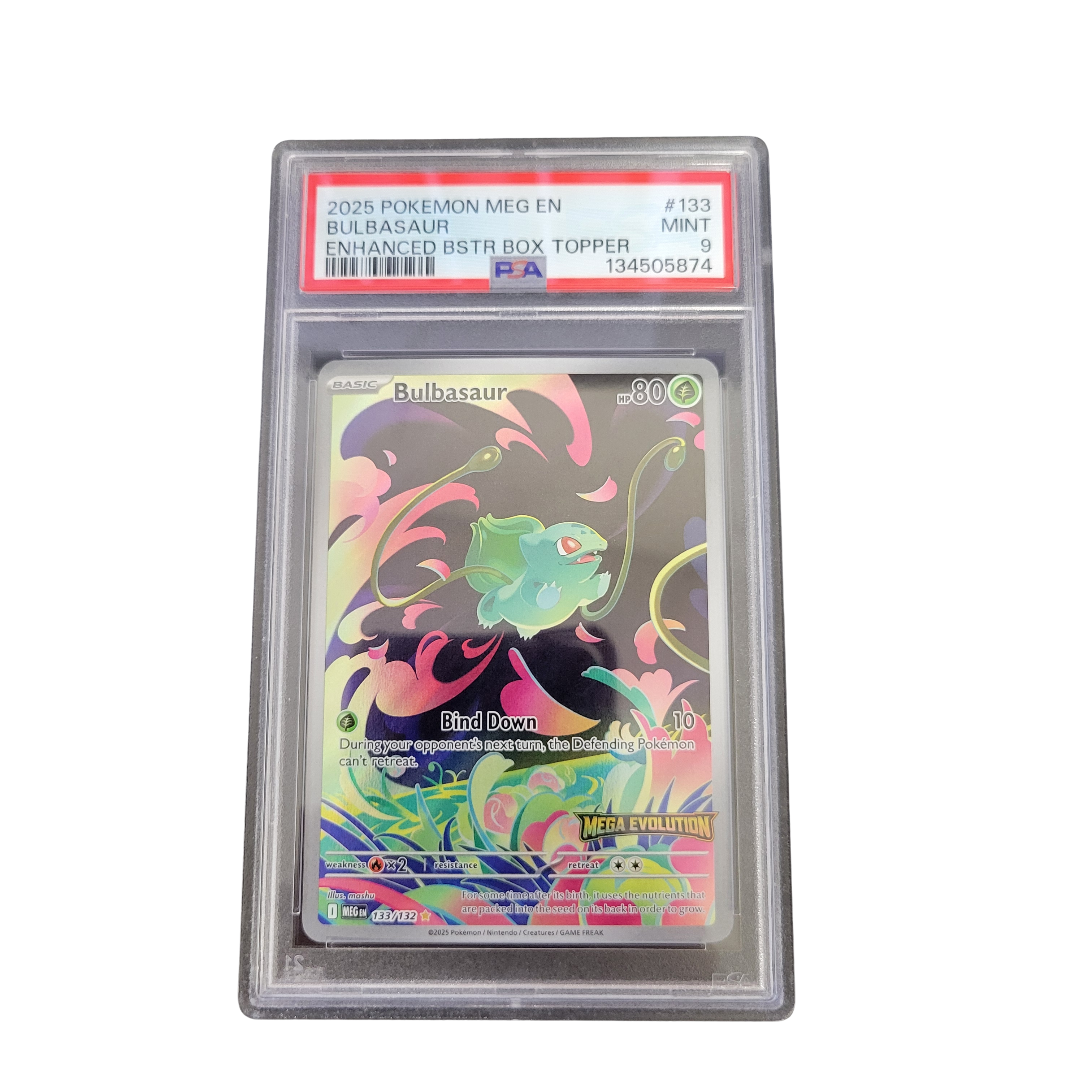 2025 Pokémon MEG EN #133 Bulbasaur Enhanced Booster Box Topper - PSA 9