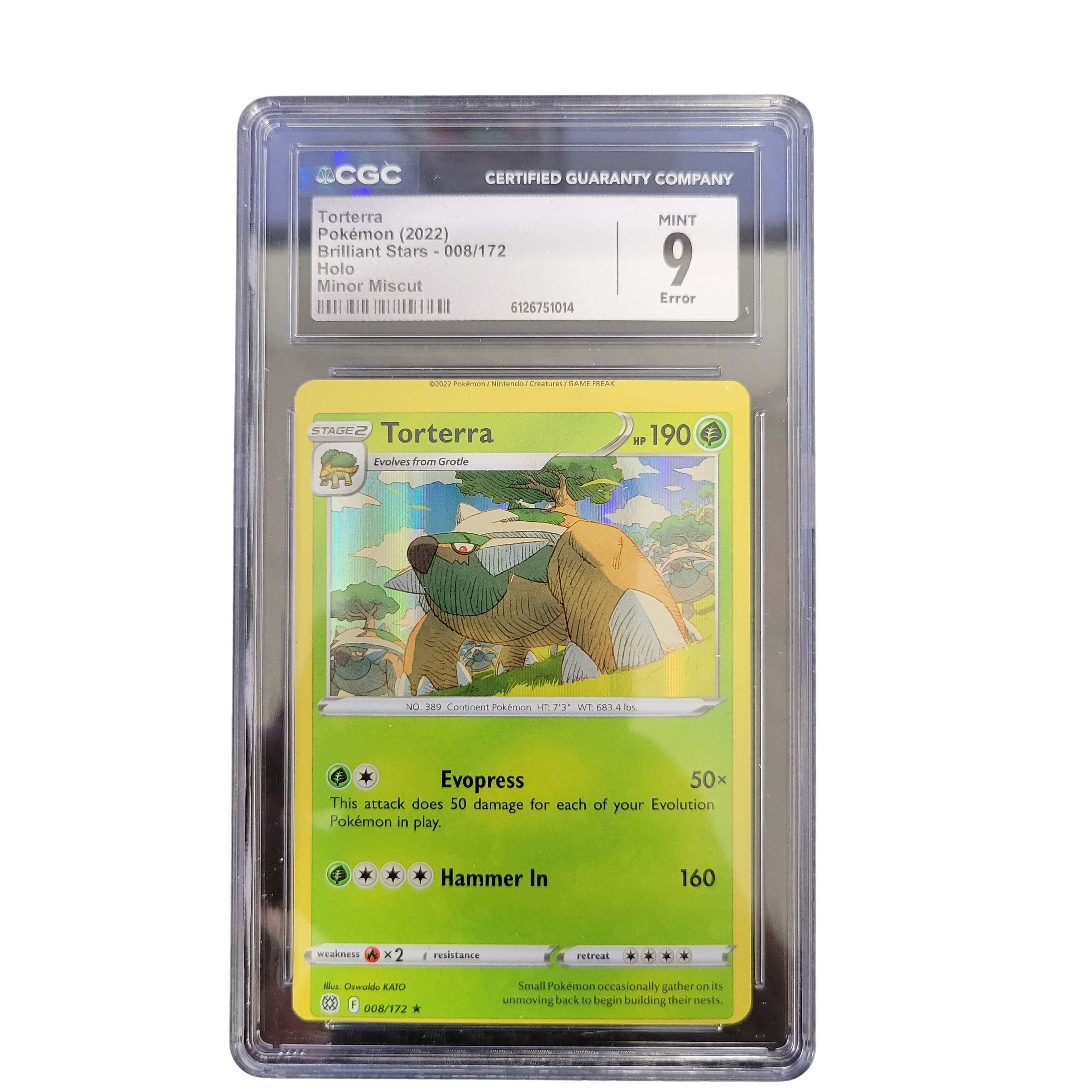 2022 Pokémon Brilliant Stars #8 Torterra Miscut Error - CGC 9