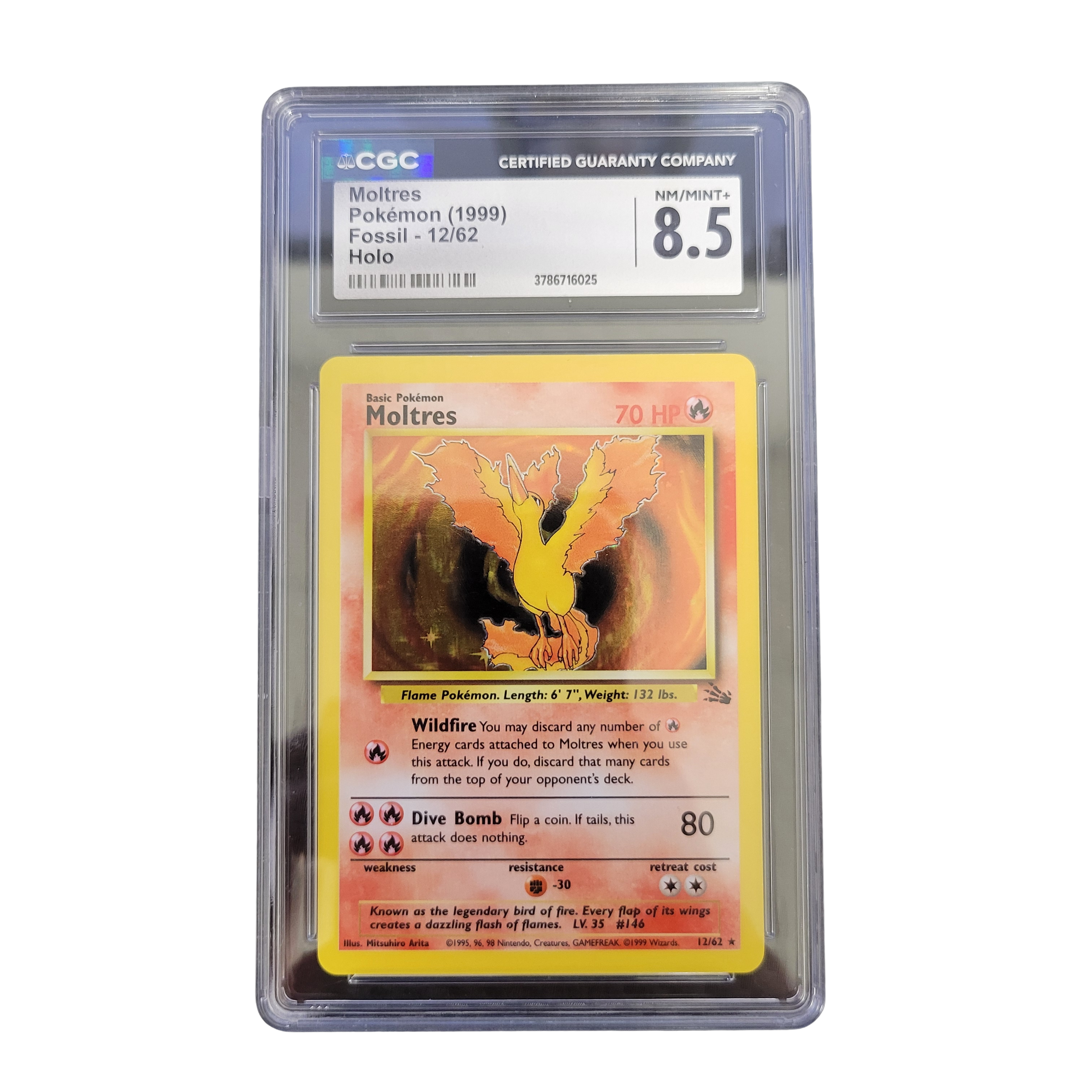 1999 Pokémon Fossil #12 Moltres Holo - CGC 8.5