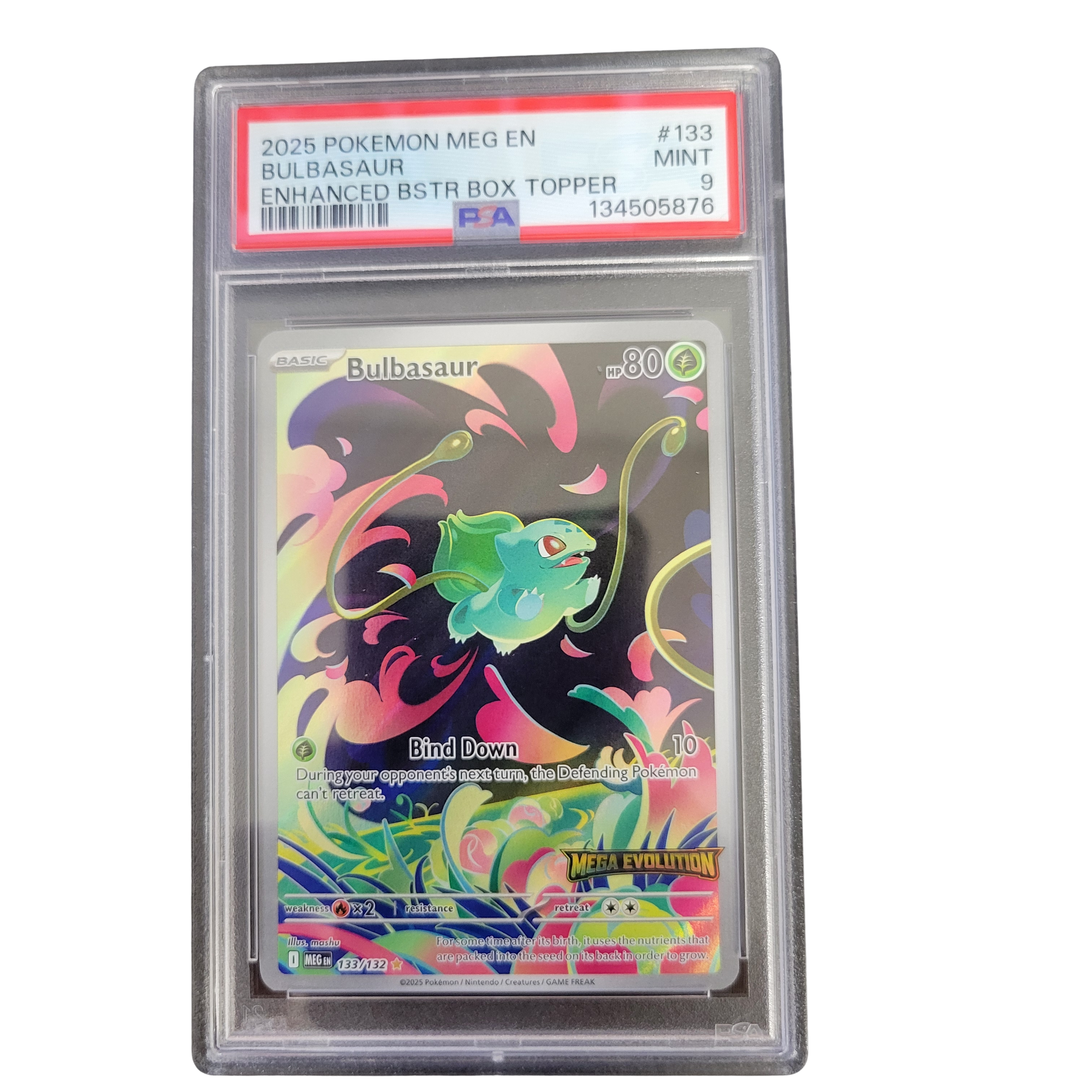 2025 Pokémon MEG EN #133 Bulbasaur Enhanced Booster Box Topper - PSA 9