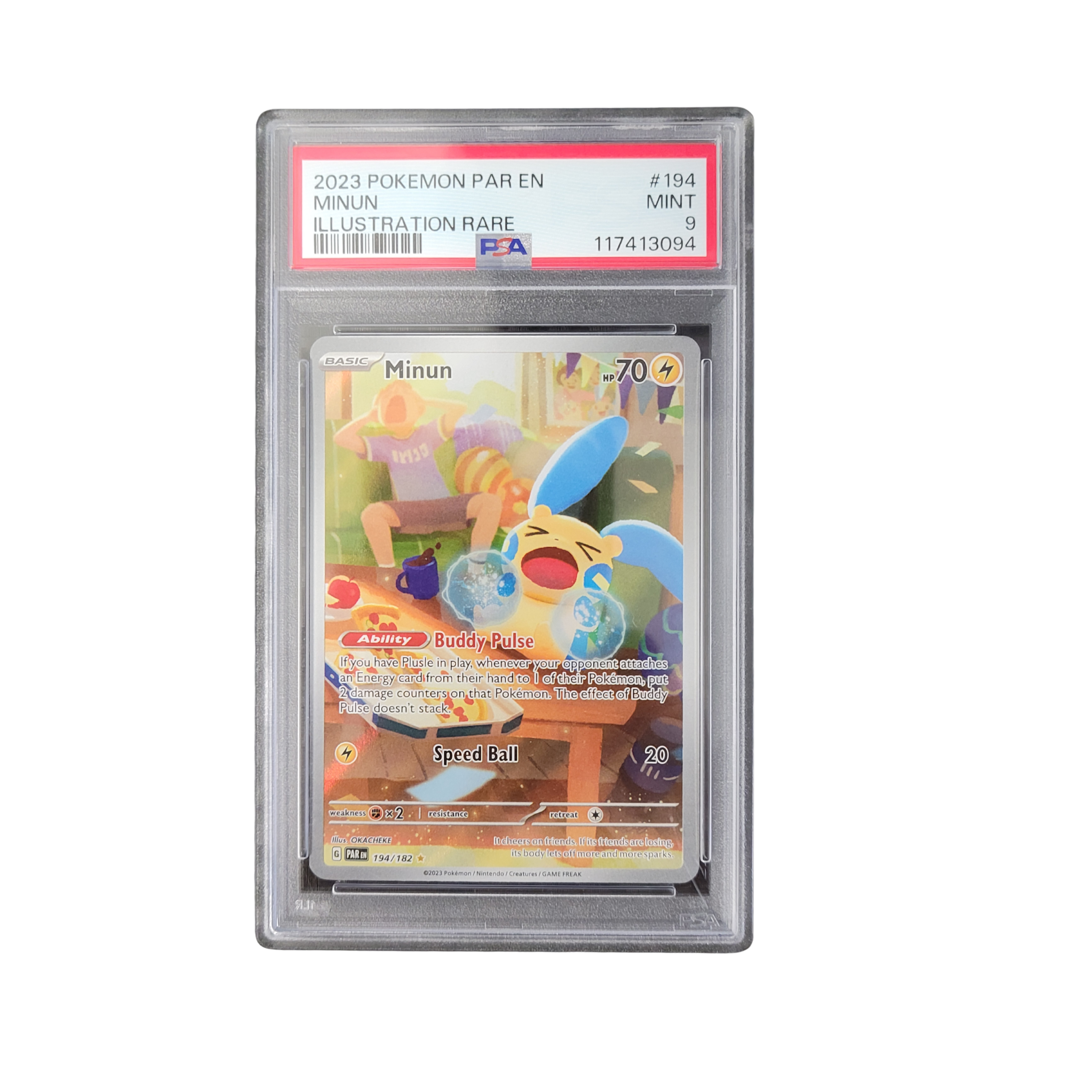 2023 Pokémon Paradox Rift #194 Minun Illustration Rare - PSA 9
