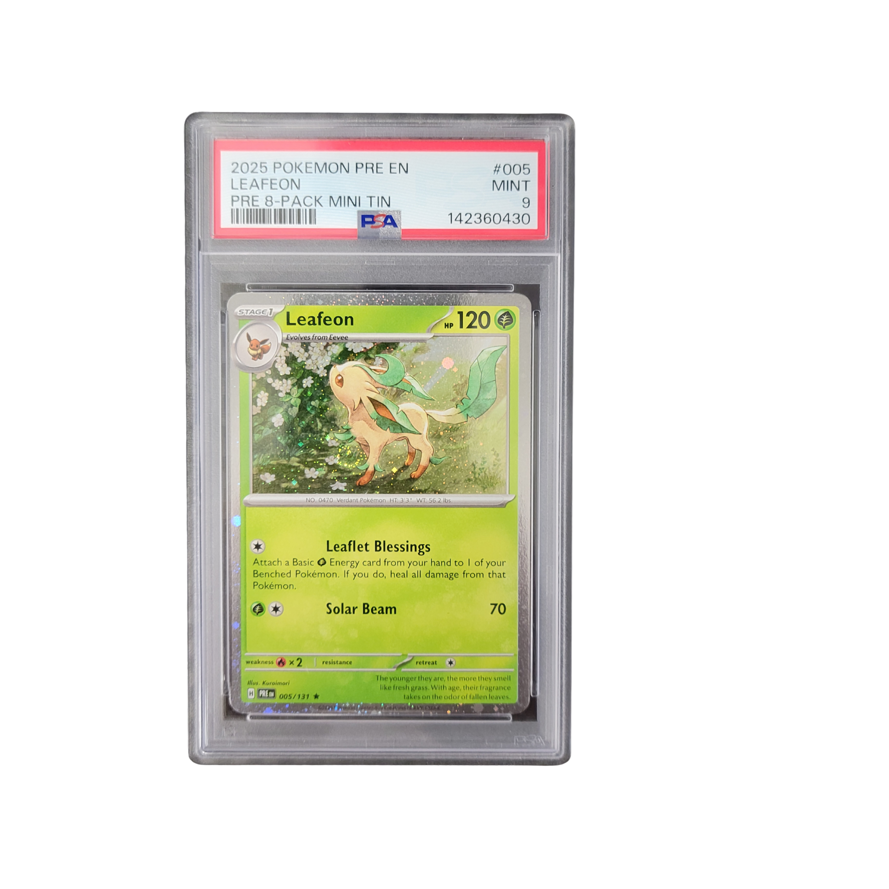 2025 Pokémon PRE EN Mini Tin #005 Leafeon (Cosmos Holo) - PSA 9