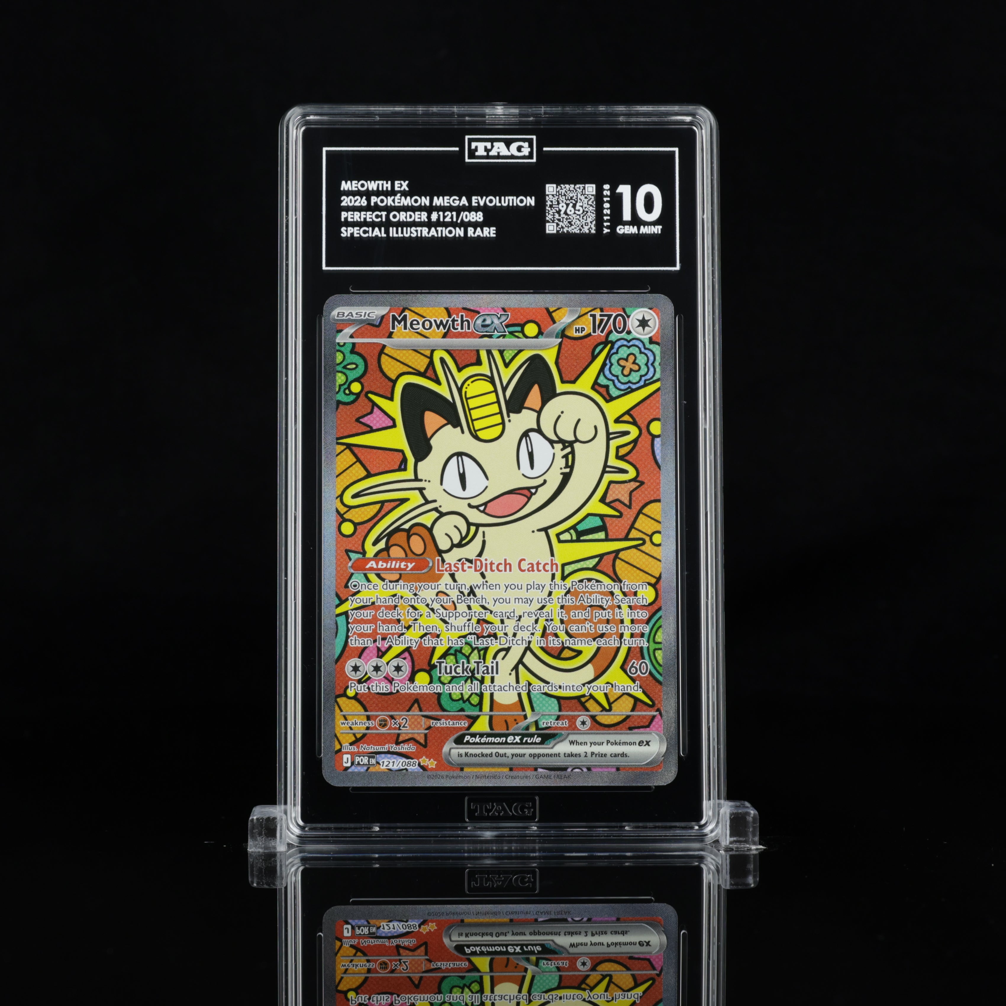 2026 Pokémon Perfect Order Meowth EX #121/088 Special Illustration Rare TAG 10