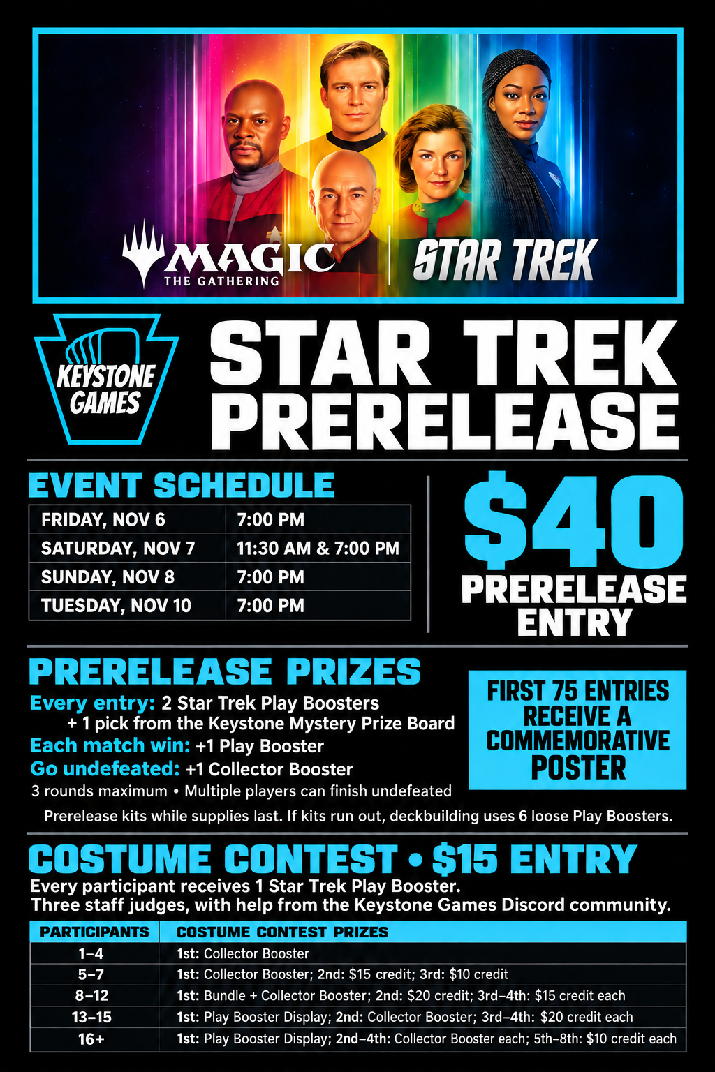 Star Trek Prerelease November 6, 7, 8 and 10 at Keystone Games